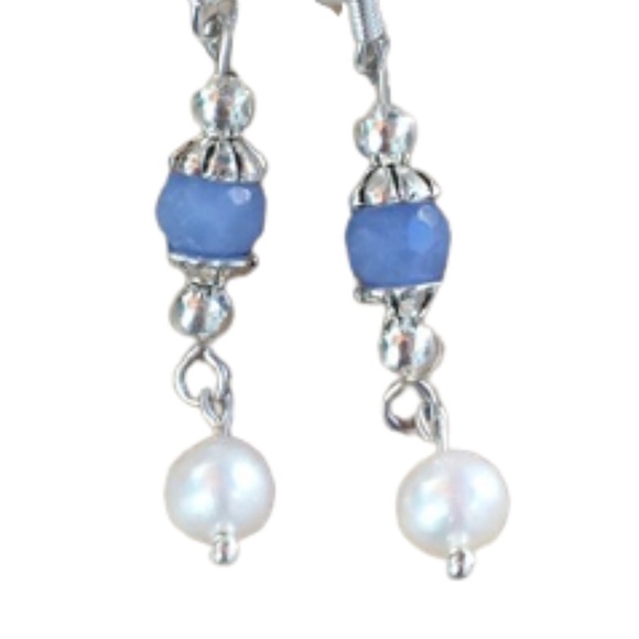 Real Pearl Chalcedony gemstone Sterling Silver Earrings - Picture 9 of 14
